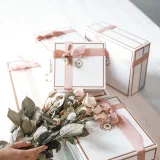 Neutral gift boxes with ribbon