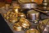 Stacked brass vessels and bowls